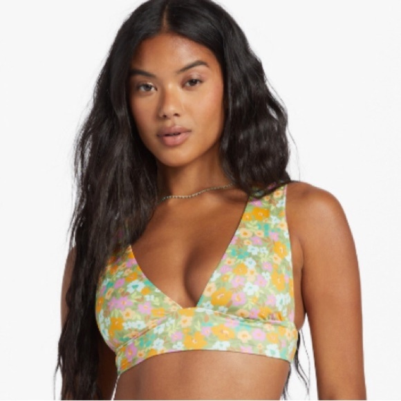 Billabong on the‎ Bright Side Green Plunge Bikini Top size XS/6 new - Picture 1 of 3